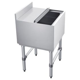 Commercial Ice Bin, 49.4 Qt Max Capacity, 18 x 18 x 33 Inch Stainless Steel Ice Chest with Sliding Lid and Bottle Holders