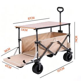 Multi-functional Foldable Camping Cart With Removable Tabletop, Expandable Rear Storage Space, All-terrain Wheels, Suitable For Outdoor Picnics, (Option: Khaki)