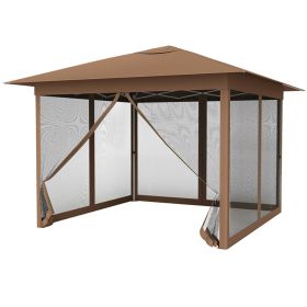 11.5 x 11.5 FT Pop-up Canopy Instant One-Person Setup with Mesh Screen Netting (Color: Brown)